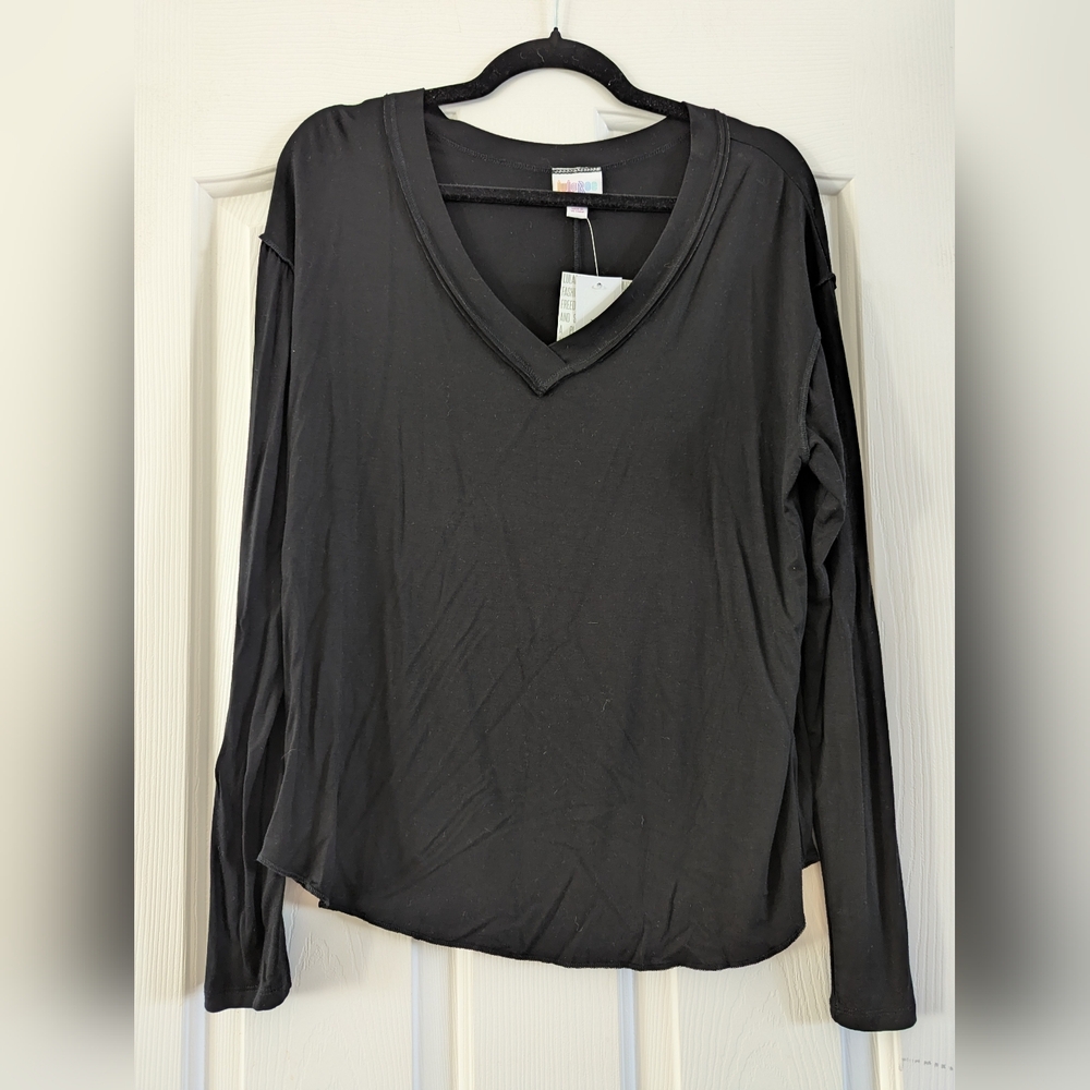LuLaRoe Vicki Black V-Neck Long Sleeve Top